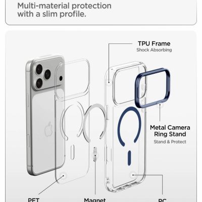 8. Spigen Ultra Hybrid Optik S MagSafe Case for iPhone 18 Pro Max / 17 Pro Max - Clear Navy Blue
