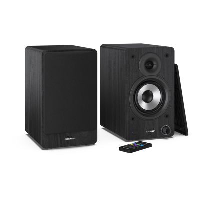 12. Sharp Bookshelf Speakers 2-Way Black Wired and Wireless 60W