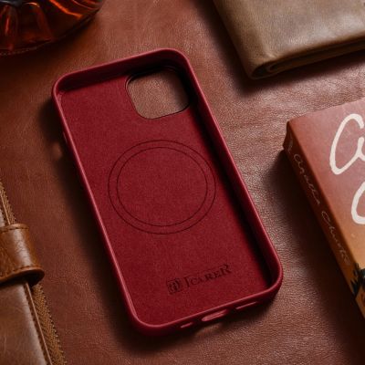 13. iCarer Case Leather case cover made of natural leather for iPhone 14 Plus red (compatible with MagSafe)