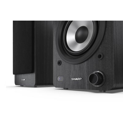 14. Sharp Bookshelf Speakers 2-Way Black Wired and Wireless 60W