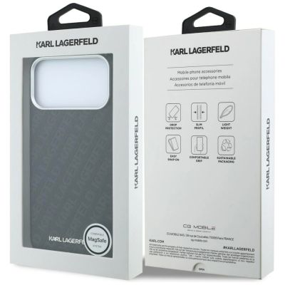 8. Karl Lagerfeld Grained Allover Logo Metal Elongated MagSafe Case for iPhone 17 Pro / 18 Pro - Black