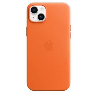 5. Apple Leather Case with MagSafe Orange, for iPhone 14 Plus