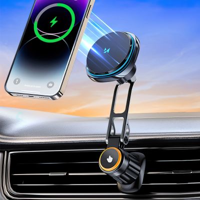 9. Wozinsky WCT5-6S2Y Car Holder with Qi/MagSafe 15W Wireless Charger and Air Vent Fan - Black