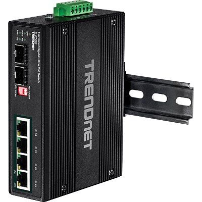 6. TRENDnet TI-UPG62 Switch - Unmanaged - 4 x 10/100/1000 (PoE+) + 2 x Gigabit SFP - DIN rail mountable, Wall mountable - PoE+ (240W) - DC