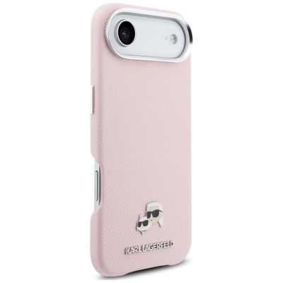 4. Karl Lagerfeld Karl & Choupette Head Pins Saffiano MagSafe iPhone Air Case - Pink