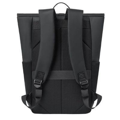 10. Rivacase Eden Backpack Roll-Up Backpack Black Polyester, Waxed Leather (Pull Up)
