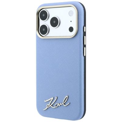 2. Karl Lagerfeld Saffiano Small Script Metal Logo MagSafe Case for iPhone 17 Pro Max / 18 Pro Max - Light Blue