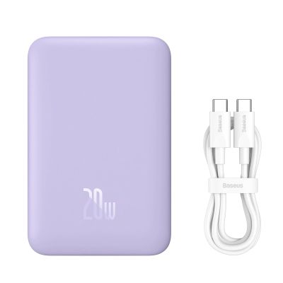 5. Baseus Magnetic Mini Inductive Powerbank 10000mAh 20W - Purple + USB-C - USB-C Cable