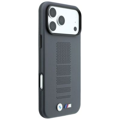 4. BMW M Blue Perfo Metal Logo MagSafe Case for iPhone 18 Pro / 17 Pro - Gray