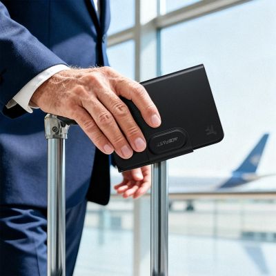 7. Acefast S6 Bluetooth Passport Case-Compatible with Apple Find My - Black