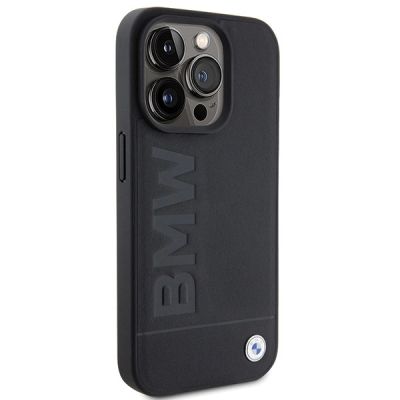 4. BMW Leather Hot Stamp iPhone 15 Pro Max Case - Black