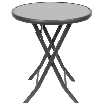 15. BALCONY FURNITURE SET ROUND TABLE AND 2 FOLDING CHAIRS GRAY