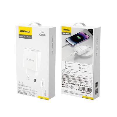 3. Dudao A4EU USB-A 2.1A wall charger - white + USB-A - Lightning cable