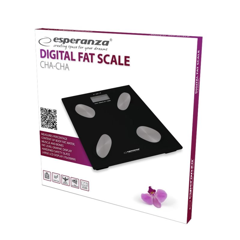 2. ESPERANZA DIGITAL BATHROOM SCALE WITH BODY FAT MEASUREMENT CHA-CHA BLACK EBS022K