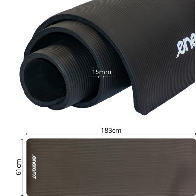 12. FITNESS MAT NBR ANTI-SLIP 183x61x1.5CM BLACK + ENERO FIT COVER