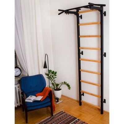 5. WOODEN AND METAL GYMNASTIC WALL BAR WITH METAL BAR BENCHK 721B