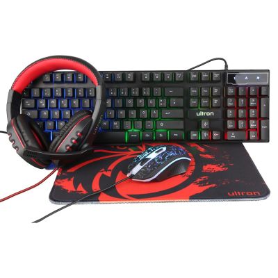 Ultron HAWK Gaming Set Keyboard Mouse Included QWERTZ German Black, Red, White