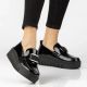 8. Women's leather platform moccasins, patent leather, black, Filippo DP8269