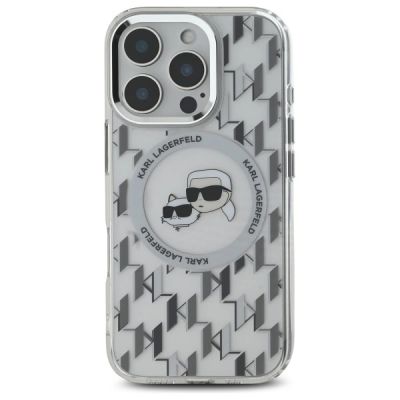 3. Karl Lagerfeld IML Monogram Karl & Choupette Head MagSafe iPhone 16 Pro Case - Clear