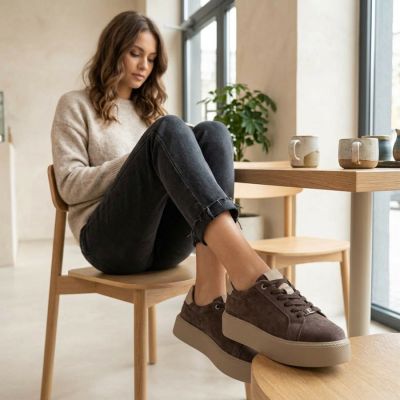10. Women's leather platform sneakers, brown, Filippo DP6119