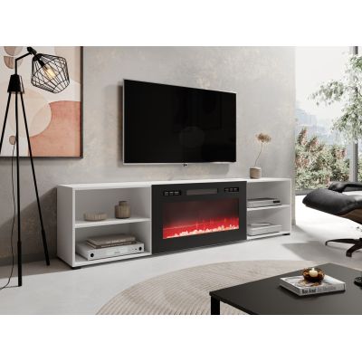 2. POLO TV cabinet 200x33x50.5 white + black fireplace