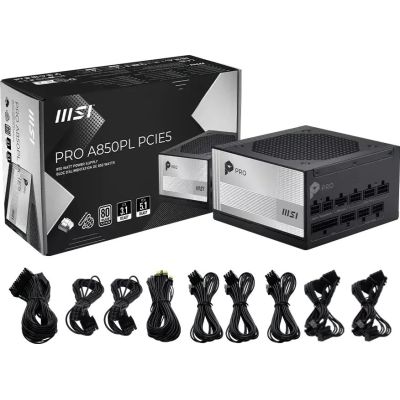 4. MSI PRO A850PL PCIE5 850W 120mm 80plus Platinum aPFC Power Supply