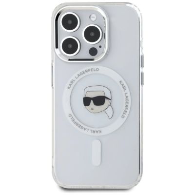 3. Karl Lagerfeld IML Metal Karl Head MagSafe Case for iPhone 15 Pro Max White