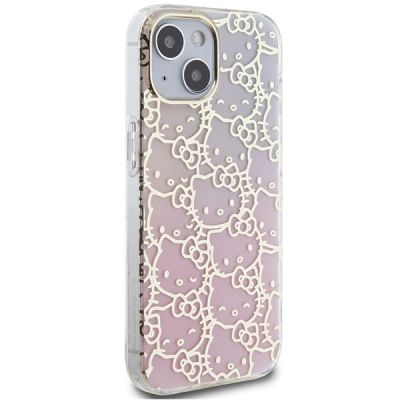 4. Hello Kitty IML Gradient Electrop Crowded Kitty Head case for iPhone 15 - pink