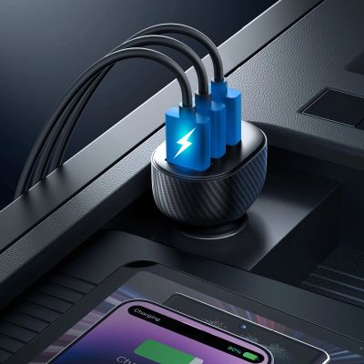 13. Joyroom JR-CCD03 3.4A Car Charger with Display 3x USB-A - Black