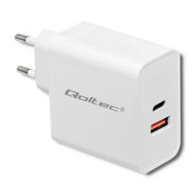 QOLTEC WALL CHARGER 63W | 5-20V | 1.5-3A | USB TYPE C PD | USB QC 3.0 | WHITE