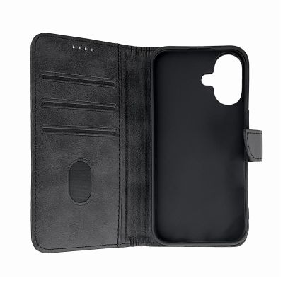 3. Leather Book Case for iPhone 16 - black
