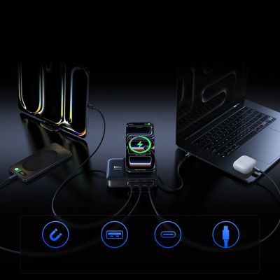 11. Baseus Nomos NH21 Qi2 160W 4-in-1 Wireless Charging Station with Retractable Cable - Black