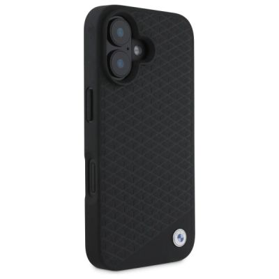 4. BMW Sign Leather Diamond Metal Logo MagSafe iPhone 16 Case - Black