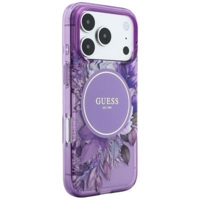 3. Guess IML Flowers Pearl Strap MagSafe Case for iPhone 18 Pro / 17 Pro – purple