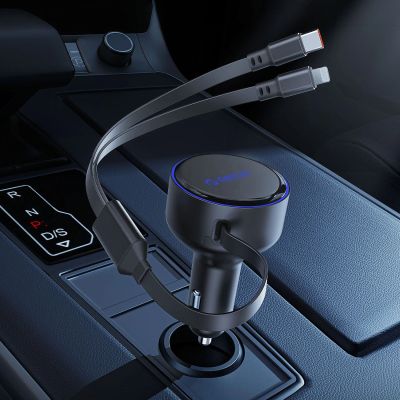 3. ORICO Dual Stretch 60W Split Extension Retractable Car Charger with Two Retractable Cables