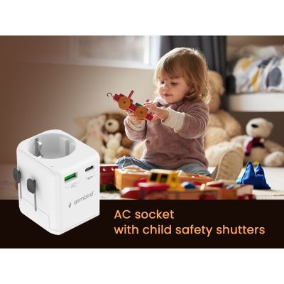 8. GEMBIRD UNIVERSAL GROUNDED TRAVEL ADAPTER 20W, WHITE