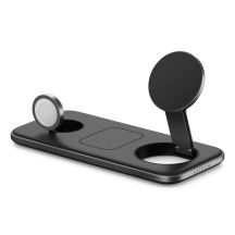 Satechi Qi2 Trio Wireless Charging Pad - magnetic wireless charger for three devices (AppleWatch 5W, AirPods 5W, Qi2 15W), 1m cable, 45W wall charger and interchangeable UK and EU plugs included (space gray)