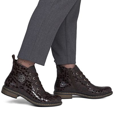 11. Women's patent leather ankle boots, brown, Rieker 71205-25