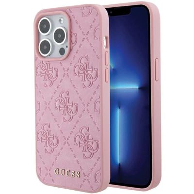 Guess Leather 4G Stamped Case for iPhone 15 Pro - Pink