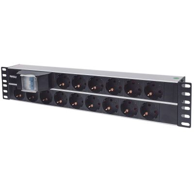 14. Intellinet 19" Rackmount Power Strip 2U, 15 Schuko Sockets, Double Switch, 3m Cable