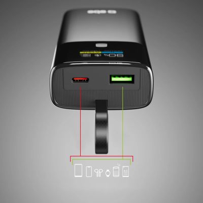 4. SBS 10000mAh PD 20W Powerbank with LCD Display and Built-in USB-C Cable - Gray