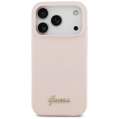 3. Guess Silicone Script Metal Logo MagSafe Case for iPhone 17 Pro - Pink