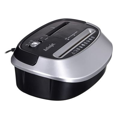 23. Activejet ASH-1201D shredder, P-3, 25 l, 5x38 mm shreds, 12 sheets, black and silver.