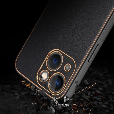 11. Dux Ducis Yolo iPhone 14 Plus case elegant faux leather cover black