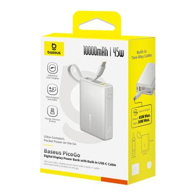 4. Baseus PicoGo 10000mAh 45W Powerbank with Digital Display and Built-in USB-C Cable - Titanium