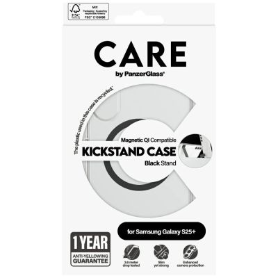 4. CARE by PanzerGlass Feature Black Kickstand & QI Case for Samsung Galaxy S25+ - Transparent