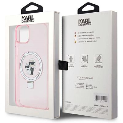8. Karl Lagerfeld KLHMP15SHMRSKCP iPhone 15 6.1" pink/pink hardcase Ring Stand Karl&Choupette MagSafe