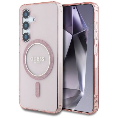 Guess Glitter Circle Classic Logo MagSafe Case for Samsung Galaxy S25 Pink