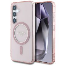 Guess Glitter Circle Classic Logo MagSafe Case for Samsung Galaxy S25 Pink