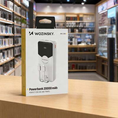 6. Wozinsky WFC-15W 20000mAh 22.5W PD20W Powerbank with Built-in Lightning and USB-C Cables - White